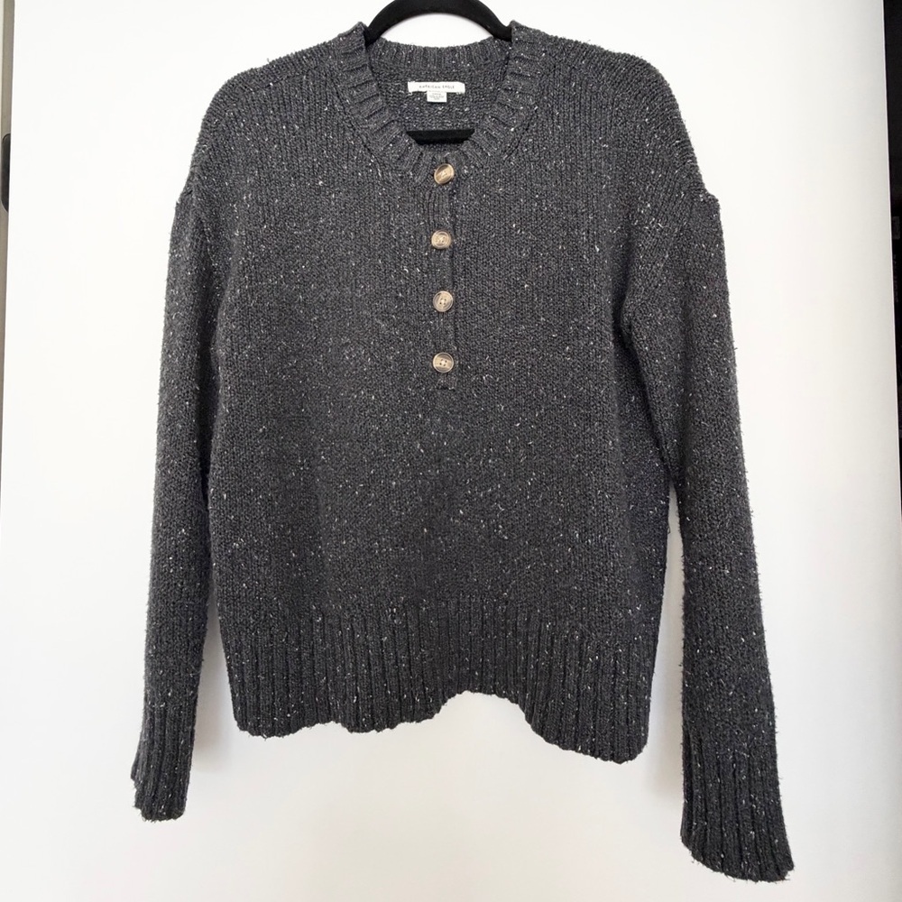 American Eagle Knit Henley Pullover Sweater Gray, Size S